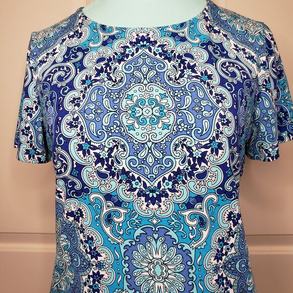 Talbots Blue Crew Neck Short Sleeve Blouse - Picture 5 of 6